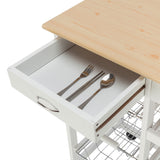 Moveable Kitchen Cart with Two Drawers & Two Wine Racks & Three Baskets White  YJ