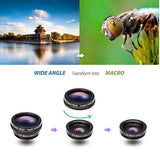 Phone Camera Lens, Fuleadture 3 in 1 Universal 230° Fisheye Lens, 15X Macro Lens, 0.65X Wide Angle Clip-On Cell Phone Lens Kit for iPhone, Samsung and Other Smartphones