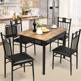 5PCS Dining Set Metal Table & 4 Chairs Kitchen Breakfast Furniture Black