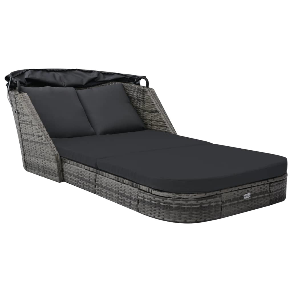 Sun Lounger with Canopy Poly Rattan Anthracite