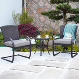 Grand patio 3 Piece Outdoor Bistro Set with Cushioned Wicker Spring Chairs and Metal Side Table