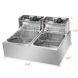 12L 5000W Professional Electric Countertop Deep Fryer Dual Tank Stainless Steel for Restaurant