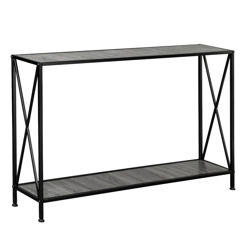 Grey MDF Countertop Black Wrought Iron Base 2 Layers Forked Console Table