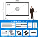 Projector Screen and Stand, 120 inch Outdoor Movie Screen TV with Dual Tripods, 16:9 4K HD Portable