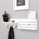 Mail Holder and Coat Key Rack Wall Shelf with 3 Hooks, 24" x 6", White RT