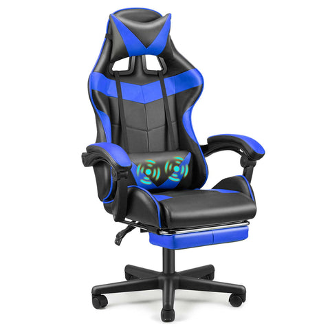 Gaming Chair with Footrest; Massage High Back Office Chair with Headrest and Lumbar Support; Ergonomic Swivel Game Chair for Adult Kids