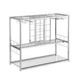 Bar Serving Cart with Glass Holder and Wine Rack, 3-Tier Kitchen Trolley with Tempered Glass Shelves and Chrome-Finished Metal Frame, Mobile Wine Cart for Home (Silver)