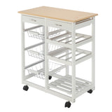 Moveable Kitchen Cart with Two Drawers & Two Wine Racks & Three Baskets White  YJ