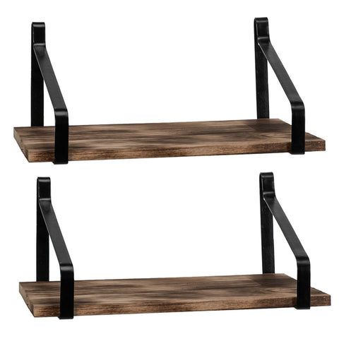 Set of 2 Floating Shelves Wall Mount Rustic Wood Wall Shelves for Kitchen Living Room Bathroom Bedroom RT