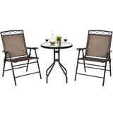 3PCS Bistro Set Conversation Set Pub Patio Outdoor w/ Folding Chairs Table