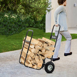 Firewood Cart 220LBS with Large Wheels, Fireplace Log Rolling Caddy Hauler, Wood Mover Outdoor Indoor Storage Holder Rack