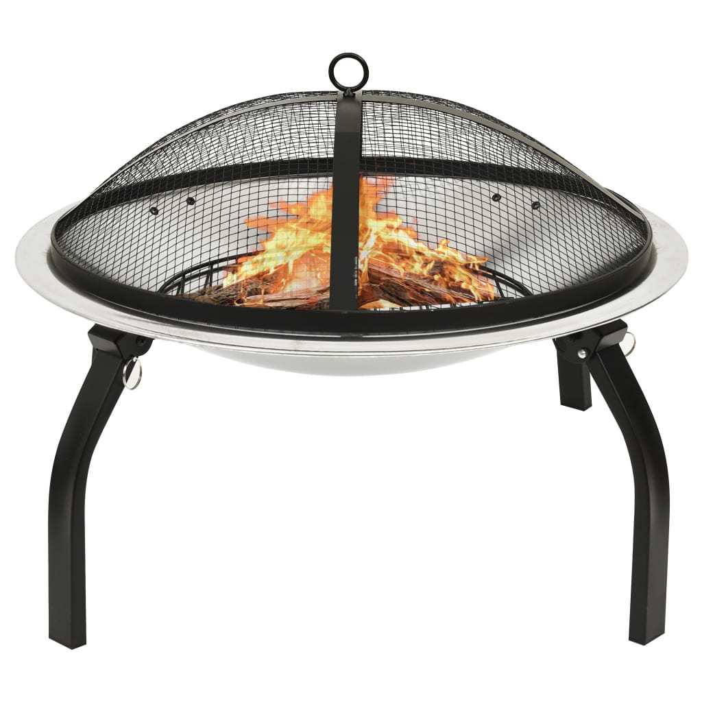 2-in-1 Fire Pit and BBQ with Poker 22"x22"x19.3" Stainless Steel