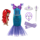 Girls Mermaid Princess Fancy Dress Up Costume Set With Red Wig And Headband