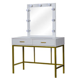 Makeup Dressing Table with Led Dimmable Bulbs, Makeup Table with Two Drawers and Cushioned Stool for Bedroom Furniture