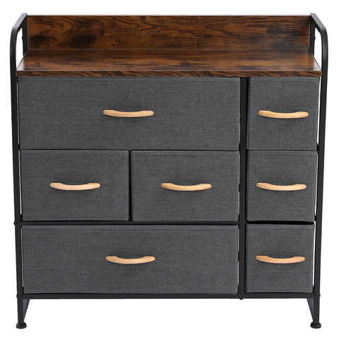 Drawer Dresser(Gray) Dresser Organizer with 7 Drawers, Fabric Dresser Storage Tower for Bedroom, Hallway, Entryway, Closets, Sturdy Steel Frame, Wood Top & Handles