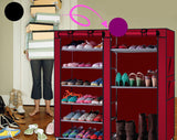 Double Rows Home Shoe Rack Shelf Storage Closet Organizer Cabinet Portable Cover Wine Red