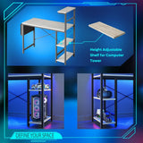 Reversible 44 inch Computer Desk with LED Lights Gaming Desk with 4 Tier Shelves