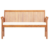 3-Seater Garden Bench with Cushion 59" Solid Acacia Wood