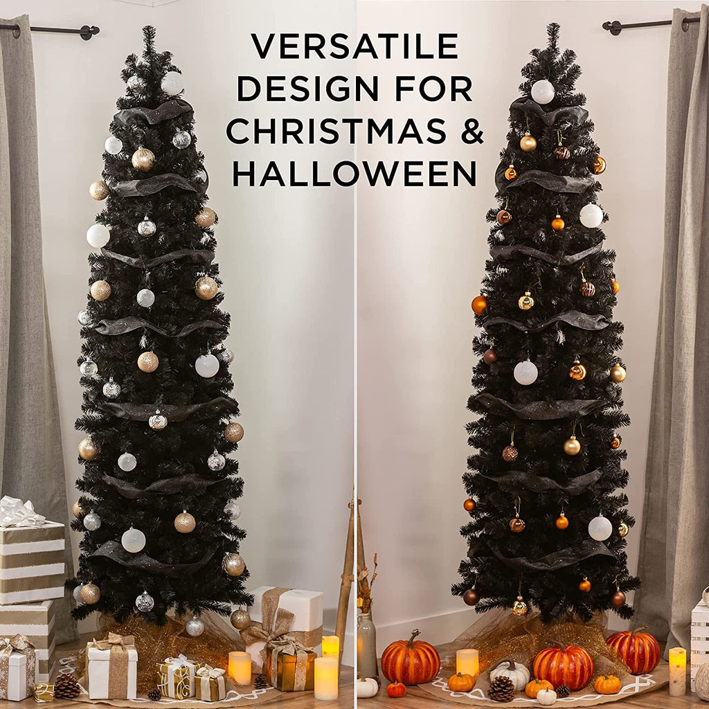 7.5 Ft Halloween Black Artificial Christmas Tree 840 Tips Seasonal Holiday Decoration Tree with Metal Stand