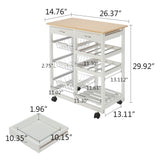 Moveable Kitchen Cart with Two Drawers & Two Wine Racks & Three Baskets White  YJ