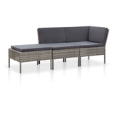 3 Piece Garden Lounge Set with Cushions Poly Rattan Gray