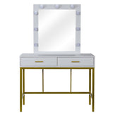 Makeup Dressing Table with Led Dimmable Bulbs, Makeup Table with Two Drawers and Cushioned Stool for Bedroom Furniture