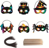 24PCS Magic Rainbow Scratch Art Masks Kits Bulk - Skeleton Cat Witch Pumpkin Bat Spider Decorations for Kids Ages 3-8