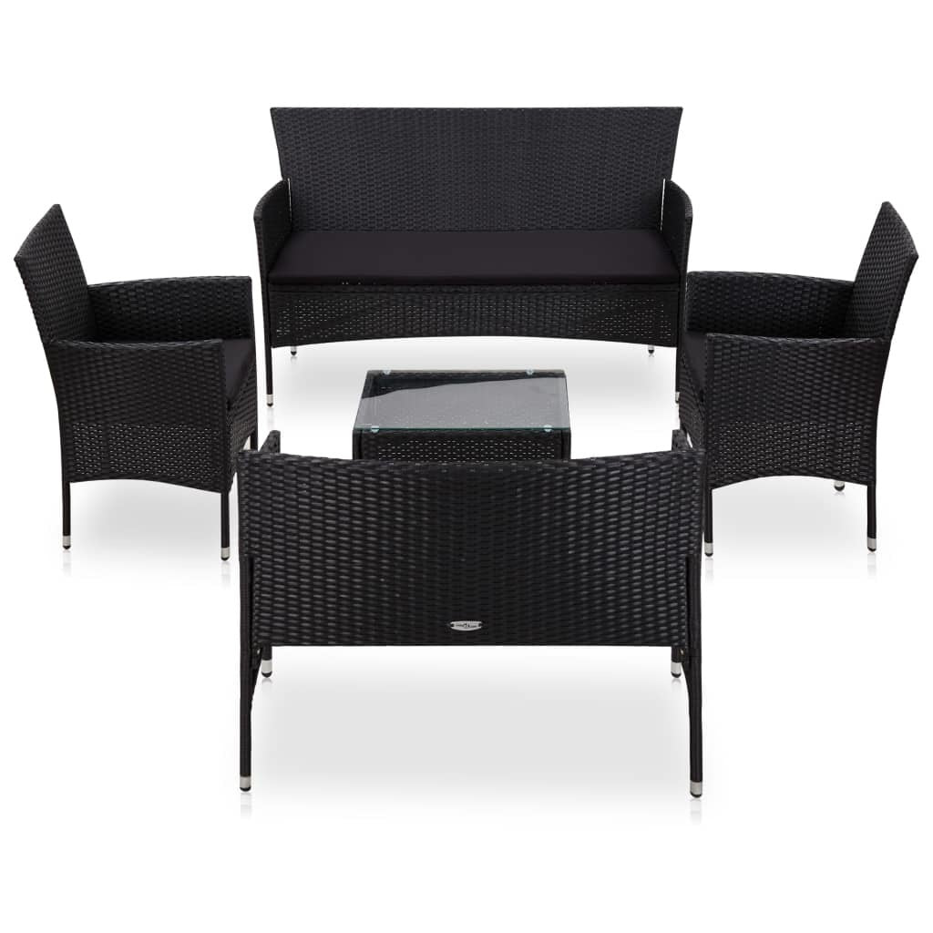 5 Piece Garden Lounge Set With Cushions Poly Rattan Black