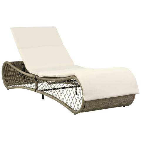 Sun Lounger with Cushion Poly Rattan Gray