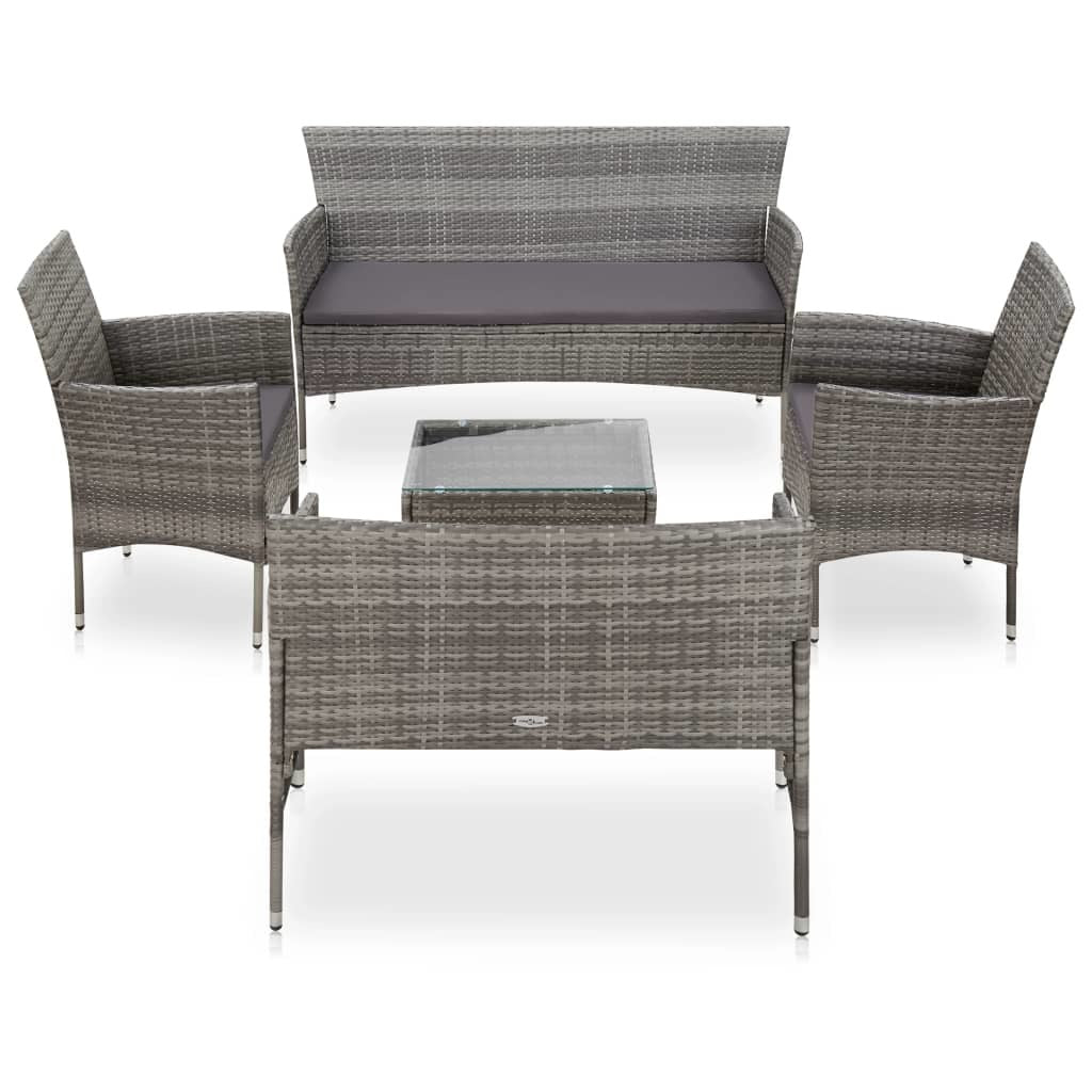 5 Piece Garden Lounge Set With Cushions Poly Rattan Gray