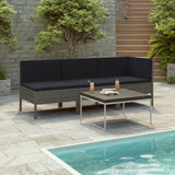 3 Piece Garden Lounge Set with Cushions Poly Rattan Gray