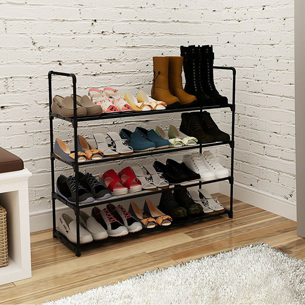 Free shipping 4 Tier Metal Shoe Rack Unit Shelf Closet Organizer Holds 20 Pair Shoes Black