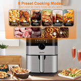 Air Fryer, Family Electric Oilless Hot Air Fryer Oven, Oilless Stainless Steel Oven with Non-Stick Basket and Rack, Touch Screen