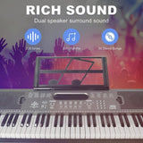 Electric Keyboard Piano with Stand 61 Key Portable Digital Music Keyboard Piano Set with Built In Speakers & Microphone