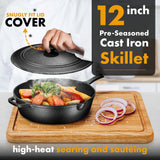 Enameled Silicone Oil Cast Iron 12 Inch Skillet Deep Saut Pan 5 Quart Jumbo Cooker