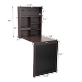 Floating Wall Mounted Table, Foldable Desk with Storage Shelves and Blackboard