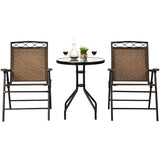 3PCS Bistro Set Conversation Set Pub Patio Outdoor w/ Folding Chairs Table