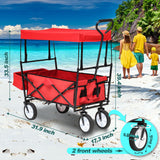 Collapsible Wagon Folding Cart with Canopy Beach Garden Outdoor Sport Utility Cart Wheels Adjustable Handle Rear Storage