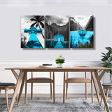 Canvas Wall Art Landscape Lake Painting Black and White Background Pictures Wall Art Blue Artwork for Bedroom Living Room Decor 3 Pieces