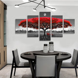 Canvas Wall Art Red Tree Wall Art with Moon Black and White Landscape