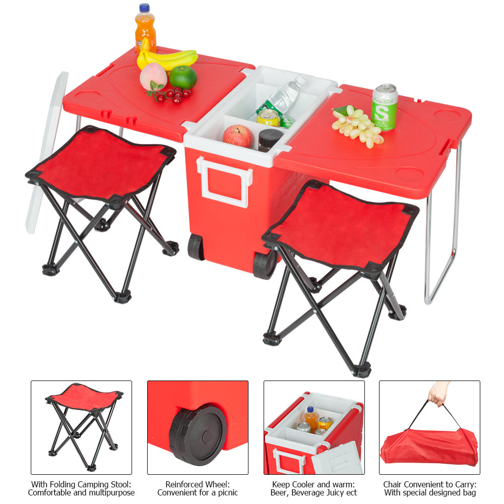 Outdoor Picnic Foldable Multi-function Rolling Cooler Upgraded Stool