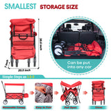 Collapsible Wagon Folding Cart with Canopy Beach Garden Outdoor Sport Utility Cart Wheels Adjustable Handle Rear Storage