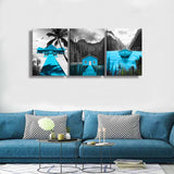 Canvas Wall Art Landscape Lake Painting Black and White Background Pictures Wall Art Blue Artwork for Bedroom Living Room Decor 3 Pieces