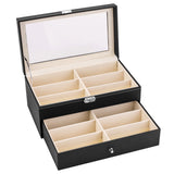 Gifts-Leather 12 Piece Eyeglasses Storage and Sunglass Glasses Display Drawer Lockable Case Organizer XH