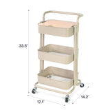 QW Movable Storage Utility Rolling Cart, Rolling End Table for Organization, Fit for Office Home and Kitchen, Cream