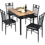 5PCS Dining Set Metal Table & 4 Chairs Kitchen Breakfast Furniture Black