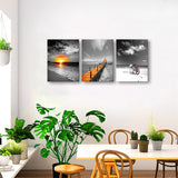 3 Pieces Canvas Wall Art Beach Pictures Wall Art Sunrise Canvas Prints Modern Black and White Landscape Painting Pictures for Bedroom Living Room Wall Decor