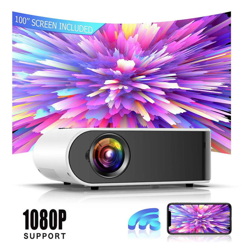 Mini Projector WiFi; Portable Native 1080P Video Projector with 100" Projector Screen