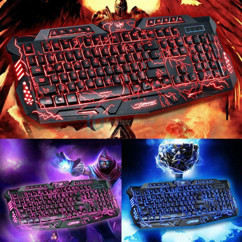 3 Colors Crack Illuminated LED Backlight USB Multimedia PC Gaming Keyboard A878