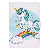 For Samsung T510/T515 Laptop Protective Case with Front Snap Cute Cartoon Color Painted Smart Stay PU Cover  single horned horse